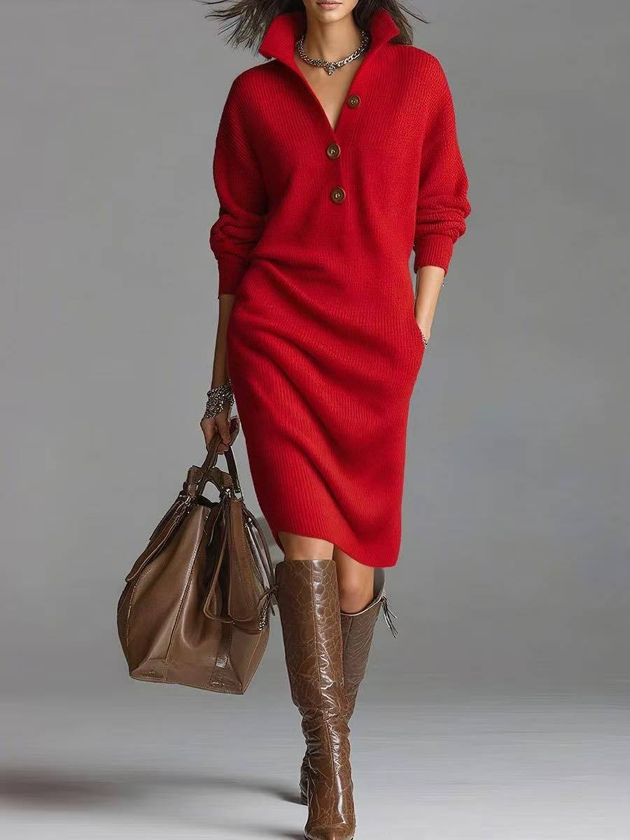 Women's Turtleneck Sweater Dress – Long Sleeve Ribbed Hem Cozy Knit