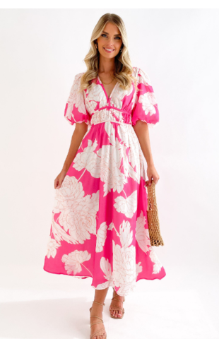 Women's V-Neck Flared Maxi Dress – Wedding Guest Flattering Graceful Style