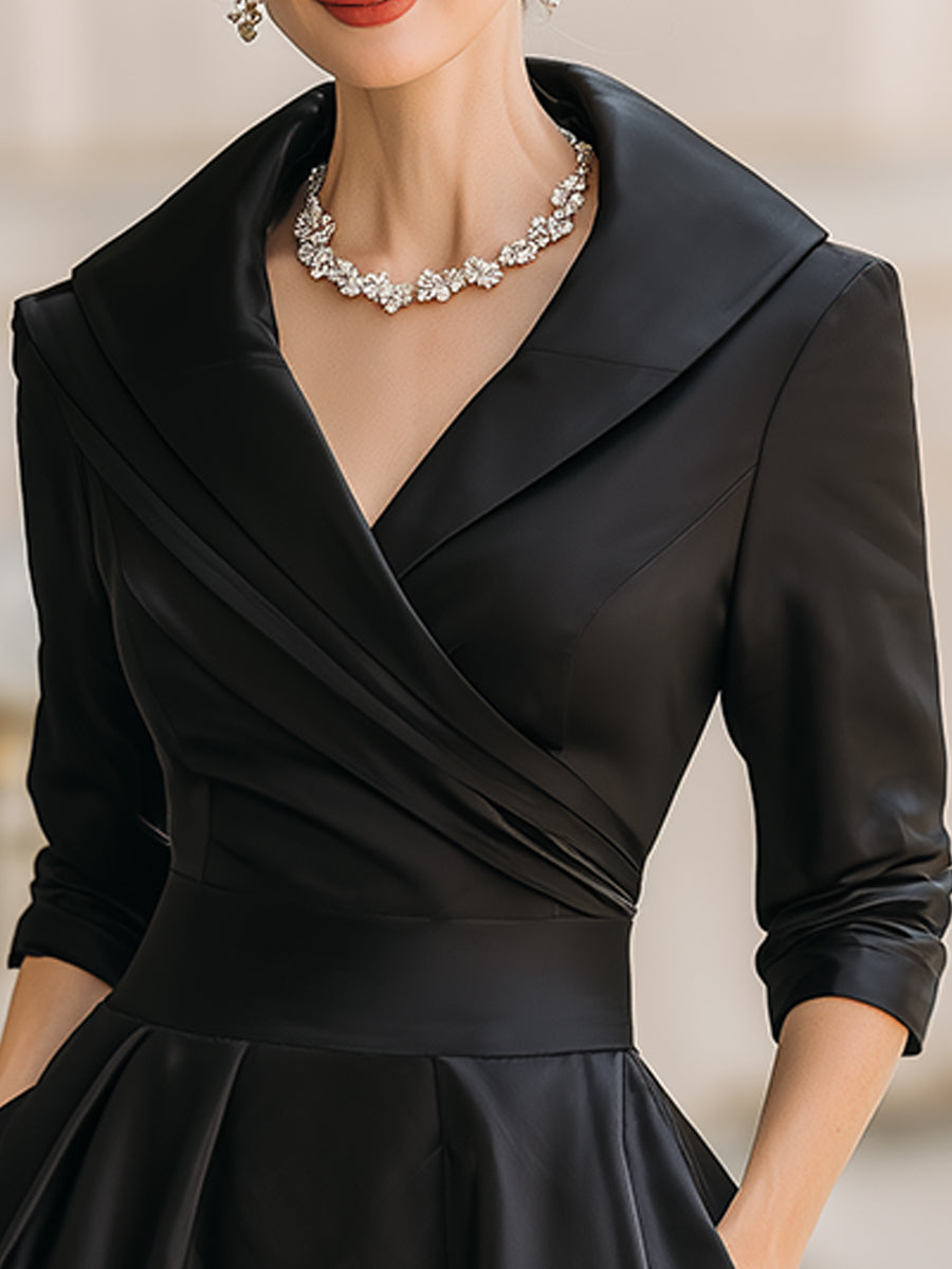 Women's Pleated A-Line Midi Dress – Vintage Elegant Formal Style