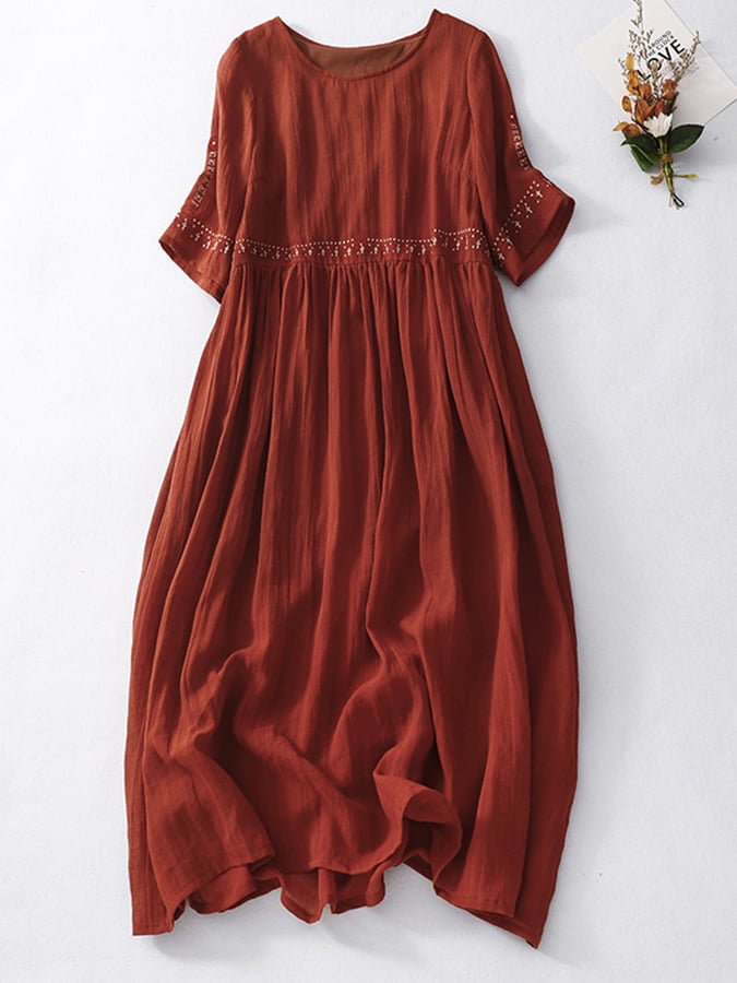 Women's White Embroidered Linen Maxi Dress – Casual Beach Summer Cover-Up