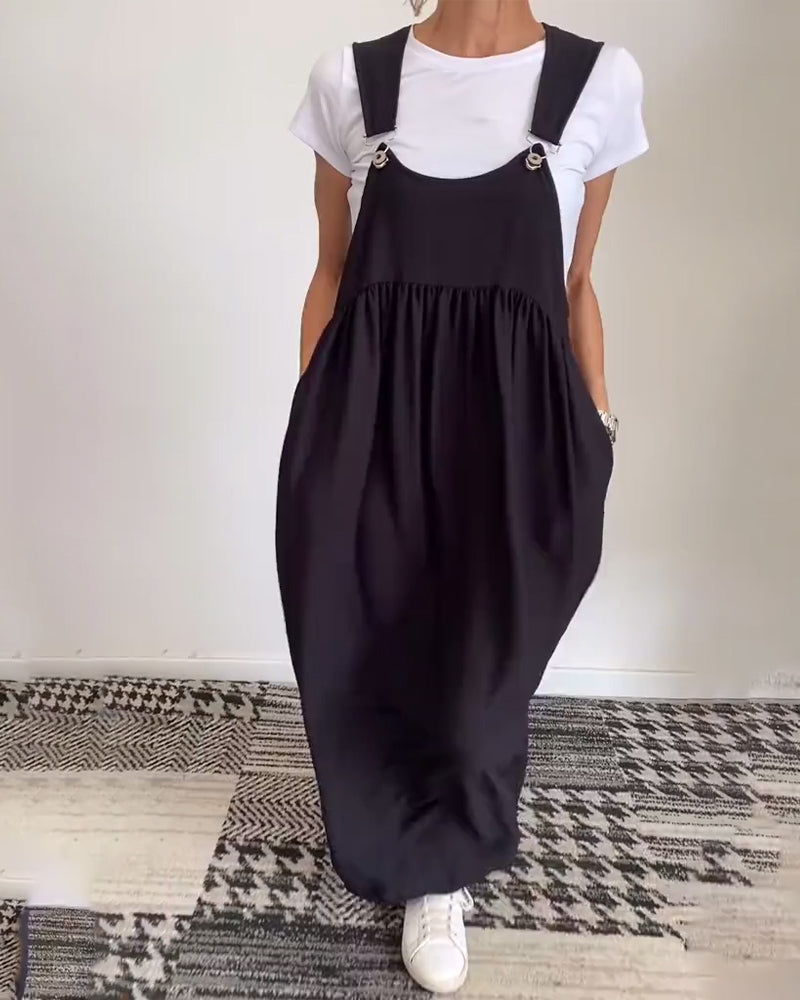 Women's Maxi Overall Dress – Flowy Sleeveless Casual Chic