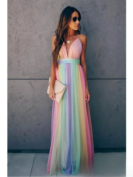 Women's Pleated Maxi Wedding Guest Dress – Colorful Elegant Flattering Fit