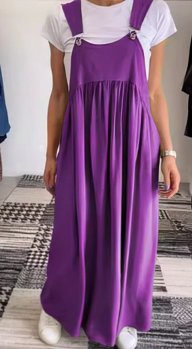 Women's Maxi Overall Dress – Flowy Sleeveless Casual Chic
