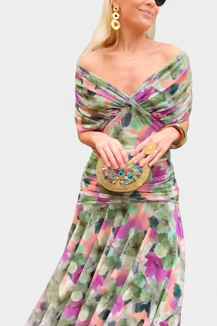 Women's Floral Maxi Dress – V-Neck Flowy Elegant Summer Style