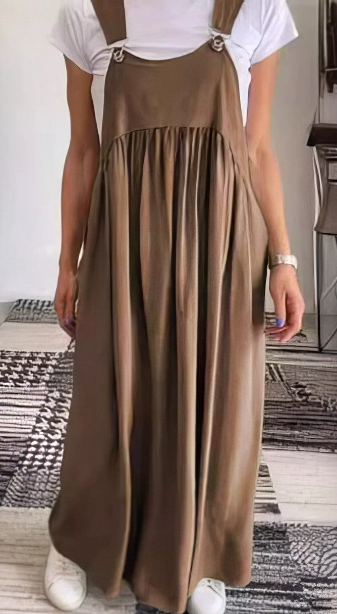 Women's Maxi Overall Dress – Flowy Sleeveless Casual Chic