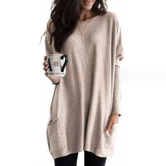 Women's Oversized Sweater Dress – Relaxed Fit Long Sleeve Crewneck Cozy Knit