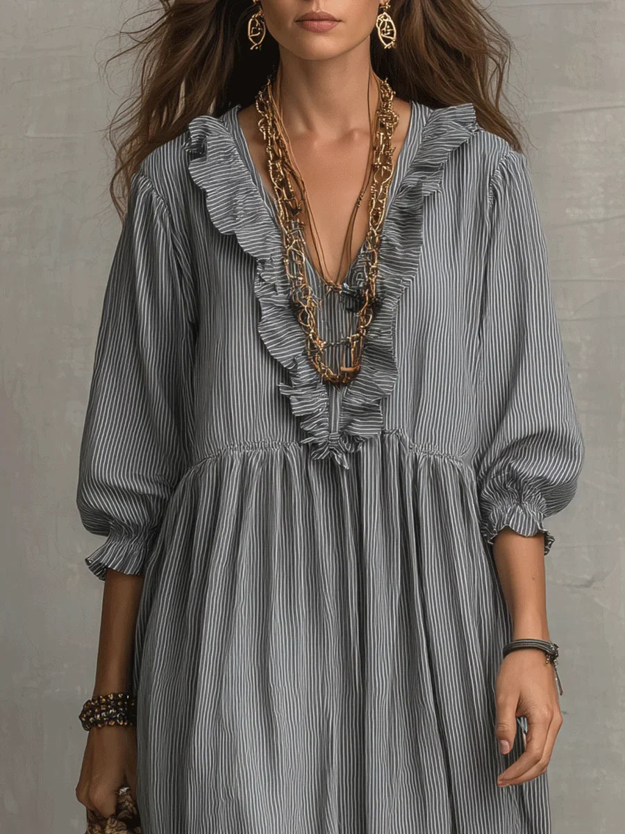 Women's Striped Maxi Dress - Casual Ruffled Vacation Dress