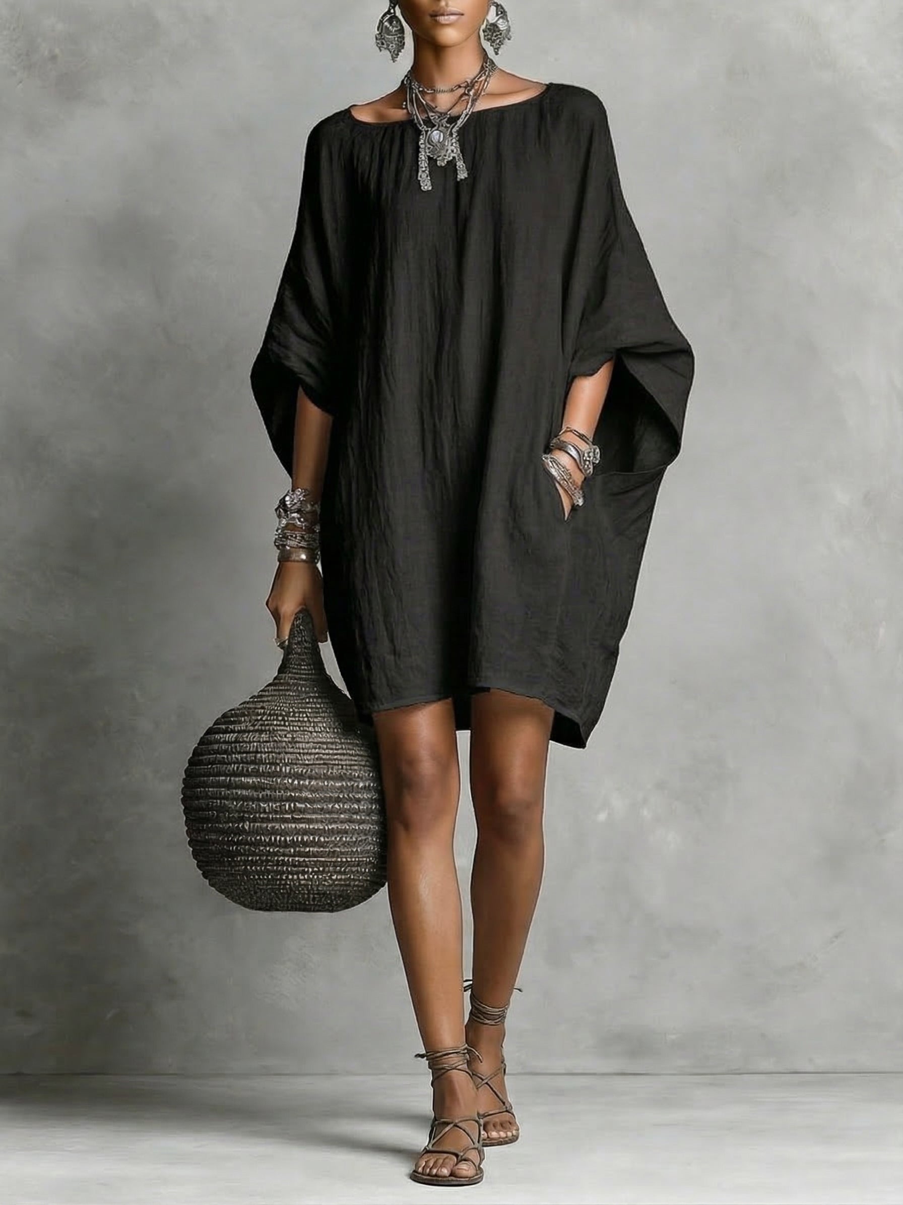 Women's Cotton Linen Dress - Casual Summer Midi Dress