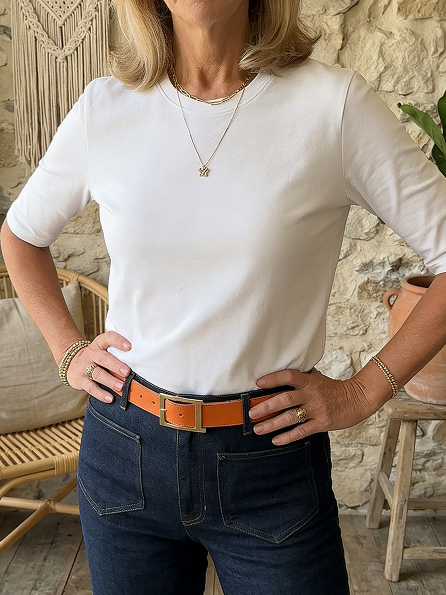 Women's Minimalist Cotton T-Shirt - Casual Half Sleeve Summer Top