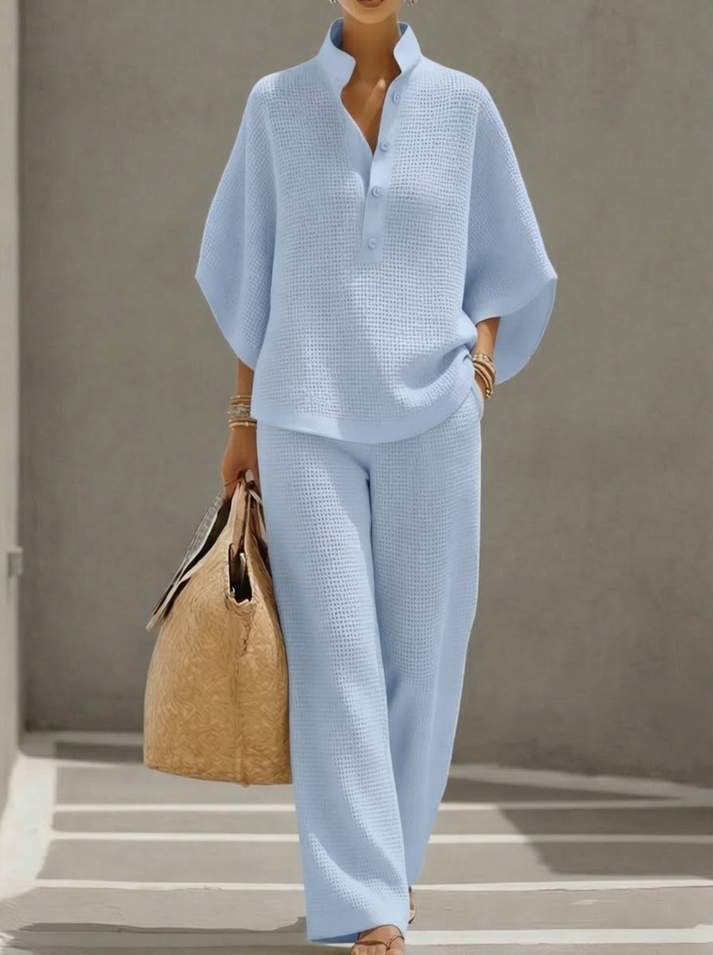 Women's Waffle Two-Piece Set - Casual Summer Lounge Outfit
