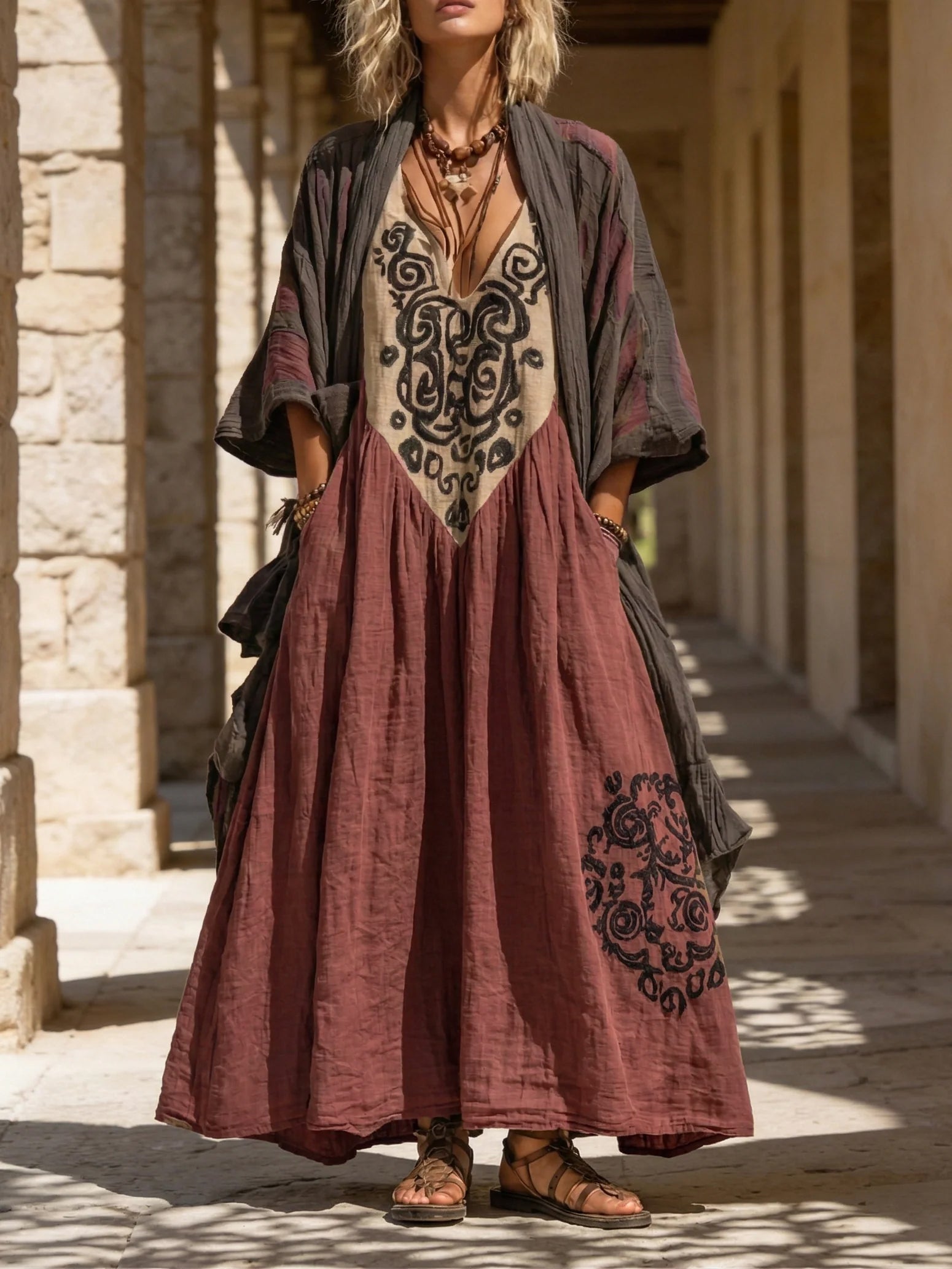 Women's Boho Linen Cotton Set - Retro Loose Two-Piece Outfit