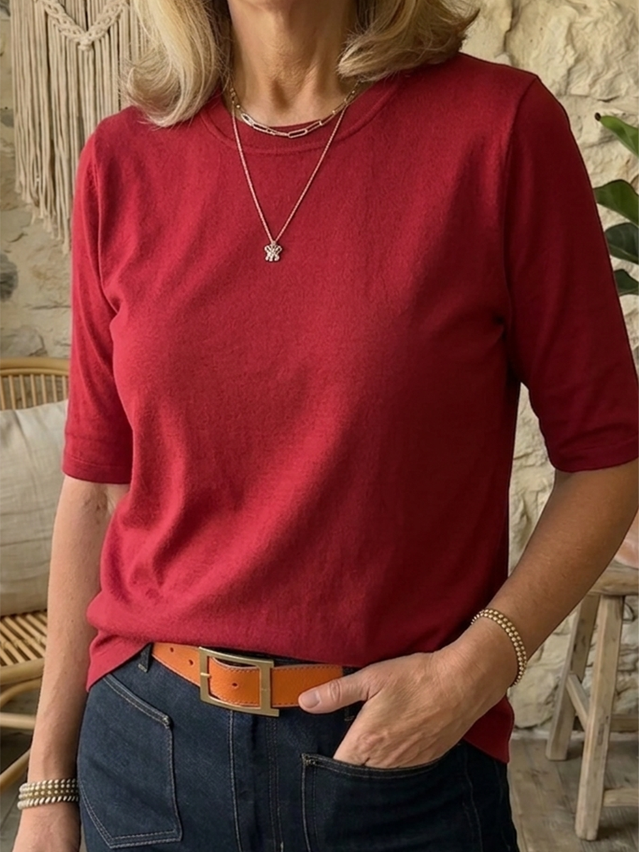 Women's Minimalist Cotton T-Shirt - Casual Half Sleeve Summer Top