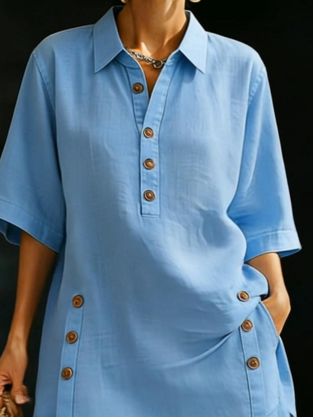 Women's Linen Shirt and Shorts Set - Casual Button-Up Summer Outfit