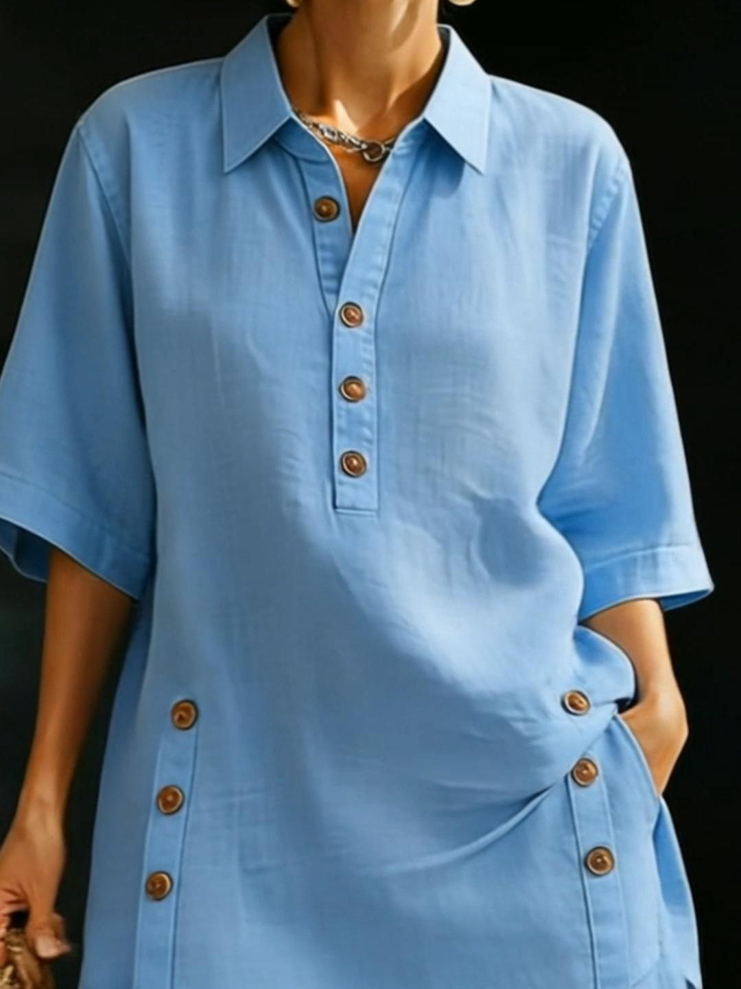 Women's Linen Shirt and Shorts Set - Casual Button-Up Summer Outfit