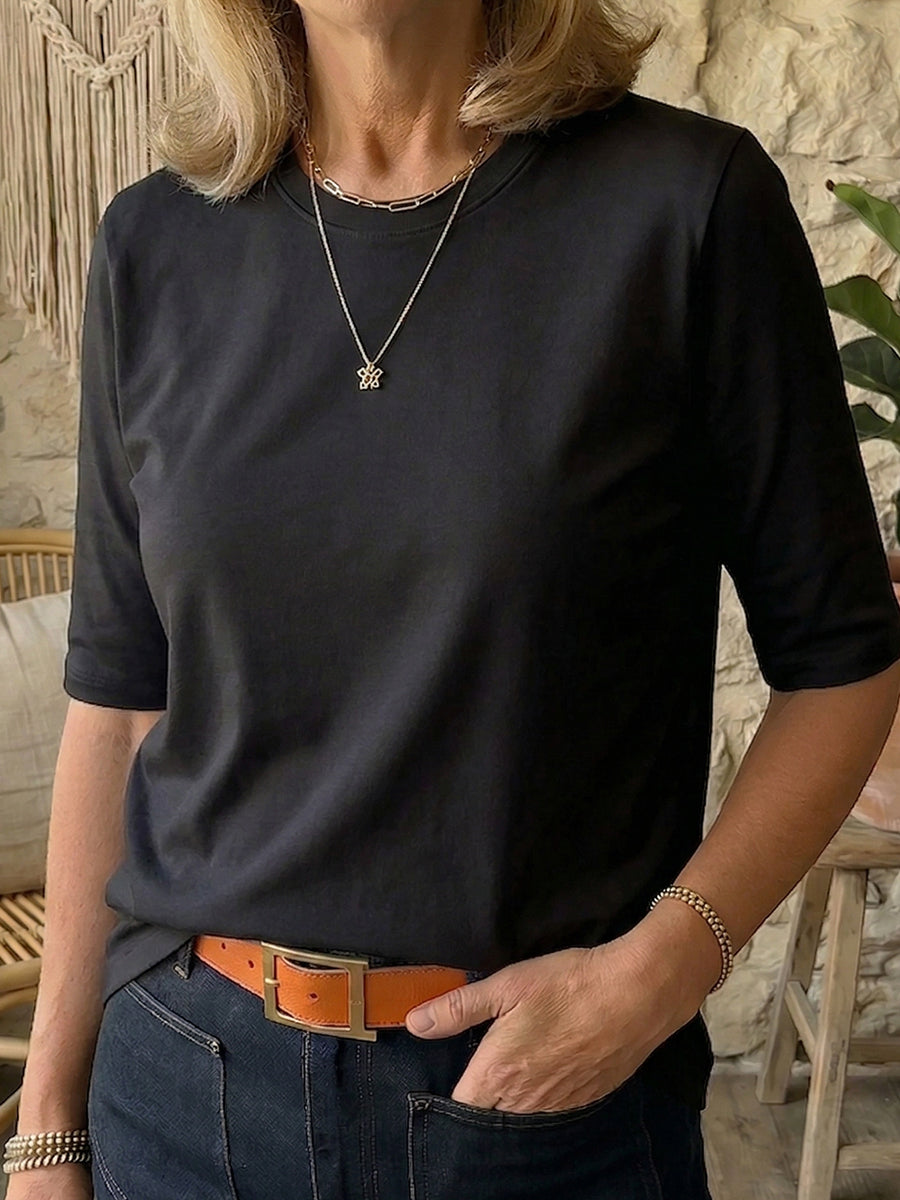 Women's Minimalist Cotton T-Shirt - Casual Half Sleeve Summer Top