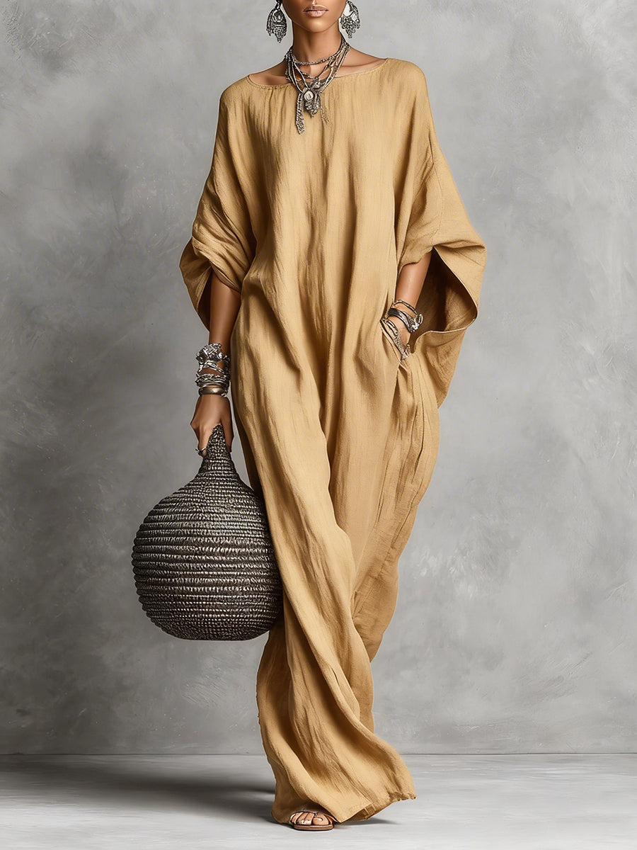 Women's Sleeveless Cotton Linen Dress - Casual Long Summer Dress
