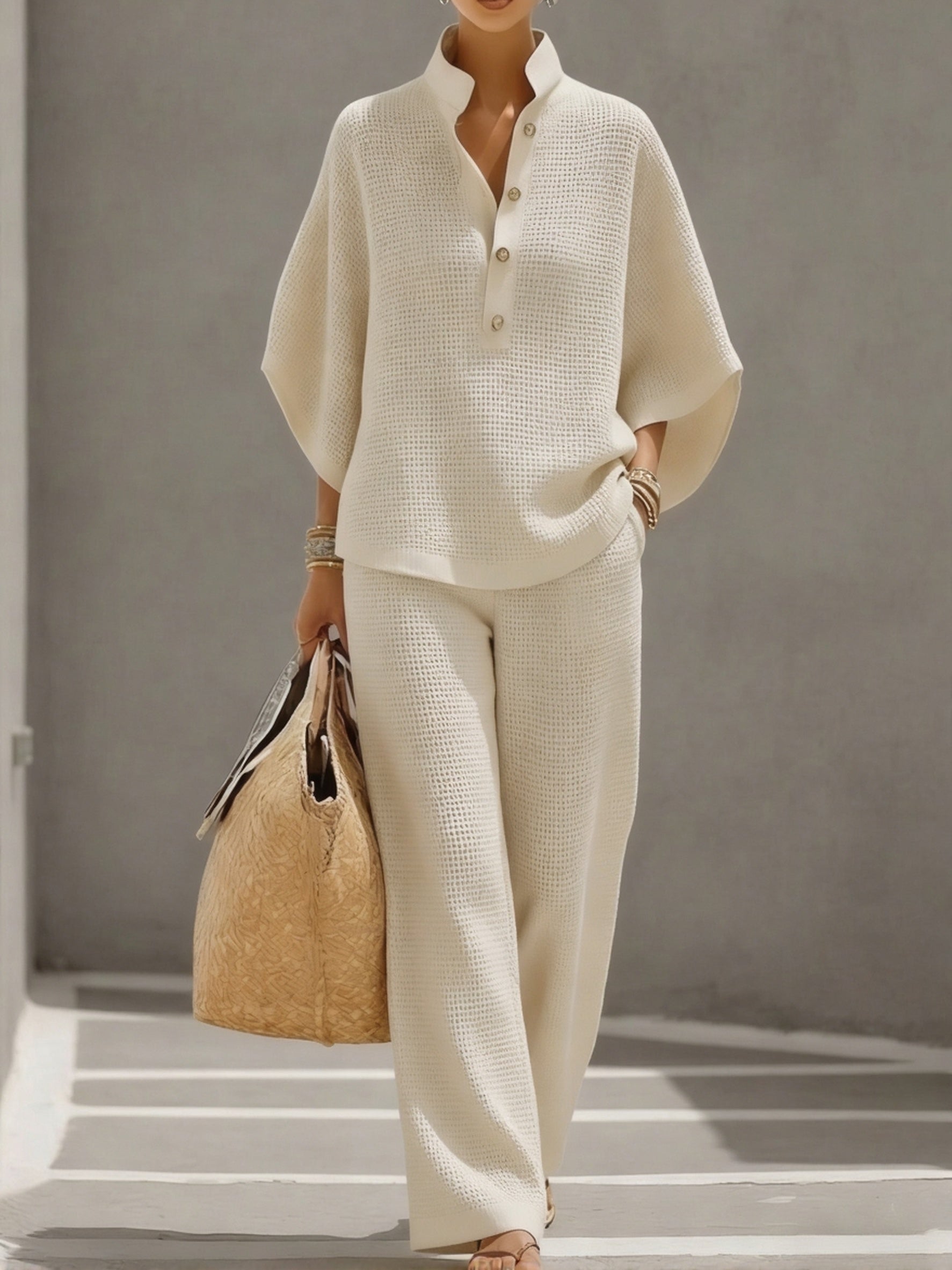 Women's Waffle Two-Piece Set - Casual Summer Lounge Outfit