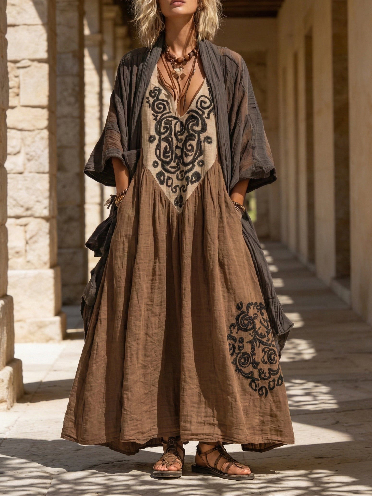 Women's Boho Linen Cotton Set - Retro Loose Two-Piece Outfit