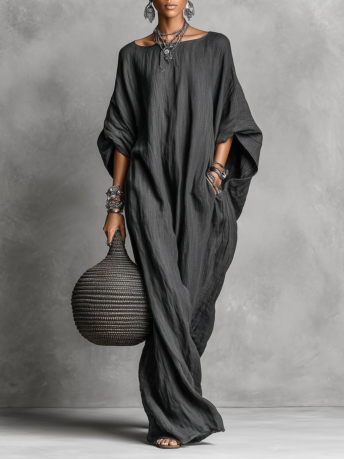 Women's Sleeveless Cotton Linen Dress - Casual Long Summer Dress