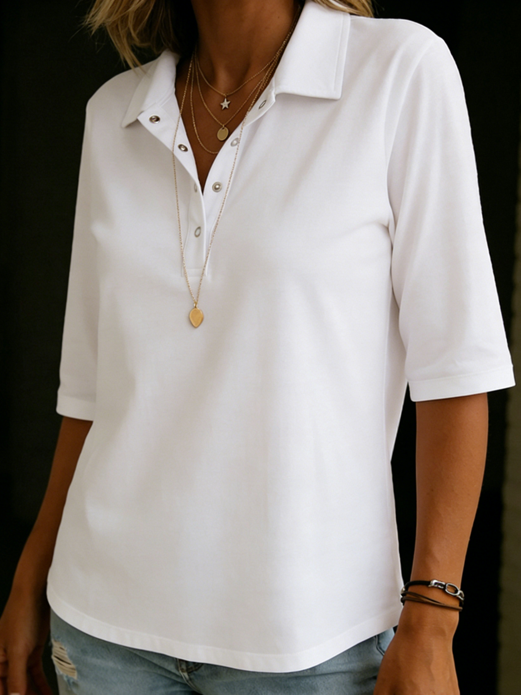 Women's Polo Collar Cotton T-Shirt - Casual Half Sleeve Summer Top