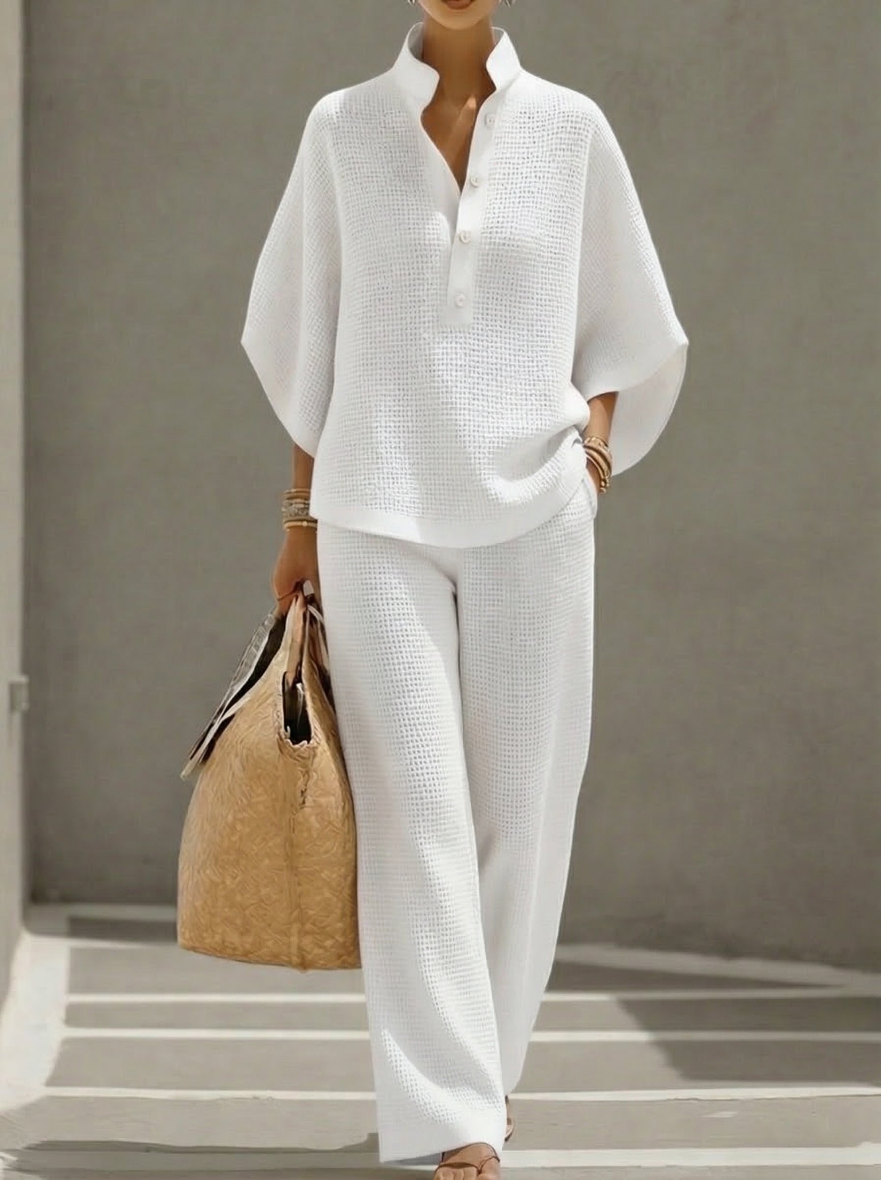 Women's Waffle Two-Piece Set - Casual Summer Lounge Outfit