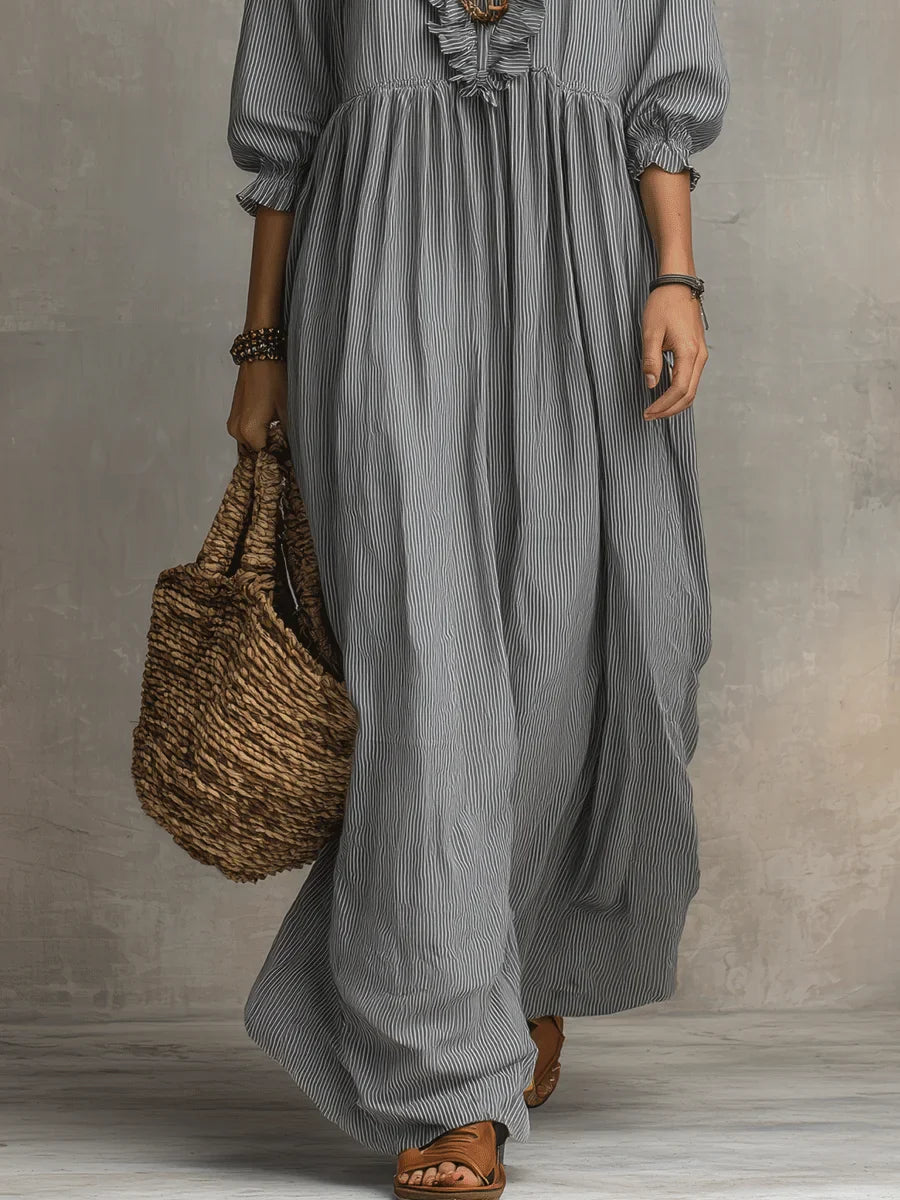 Women's Striped Maxi Dress - Casual Ruffled Vacation Dress