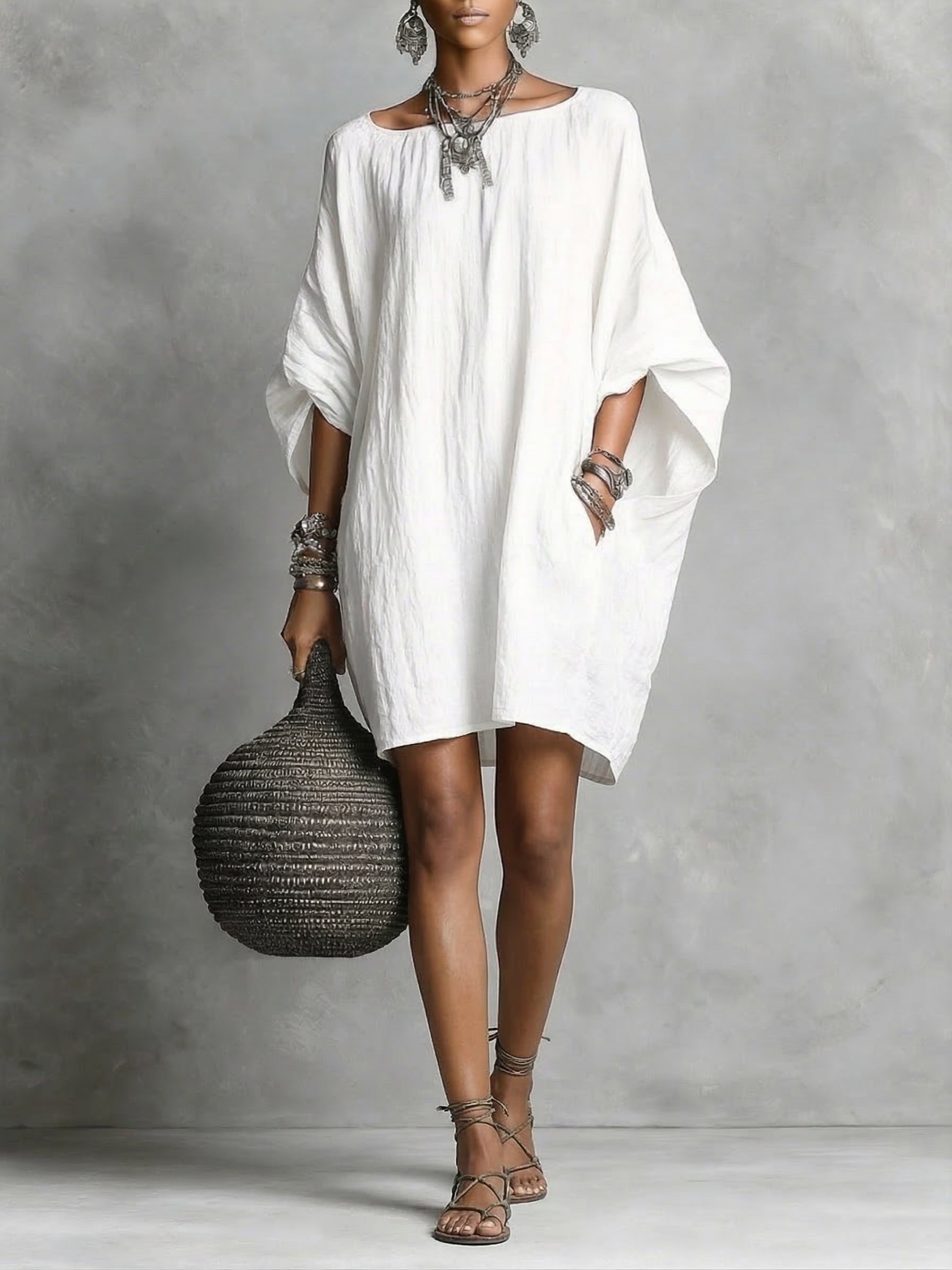 Women's Cotton Linen Dress - Casual Summer Midi Dress