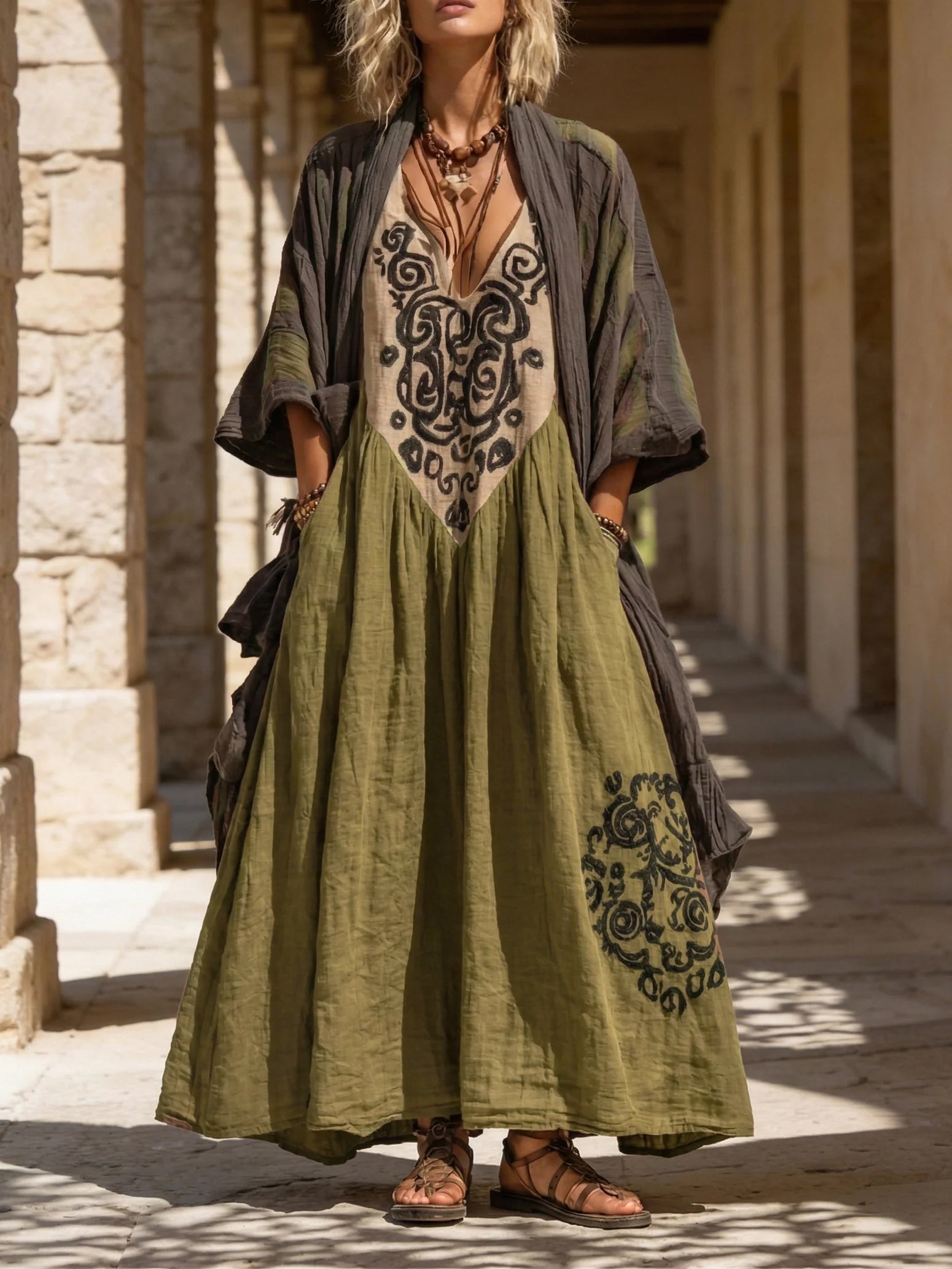 Women's Boho Linen Cotton Set - Retro Loose Two-Piece Outfit