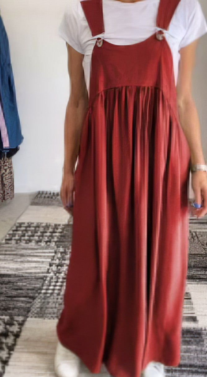 Women's Maxi Overall Dress – Flowy Sleeveless Casual Chic