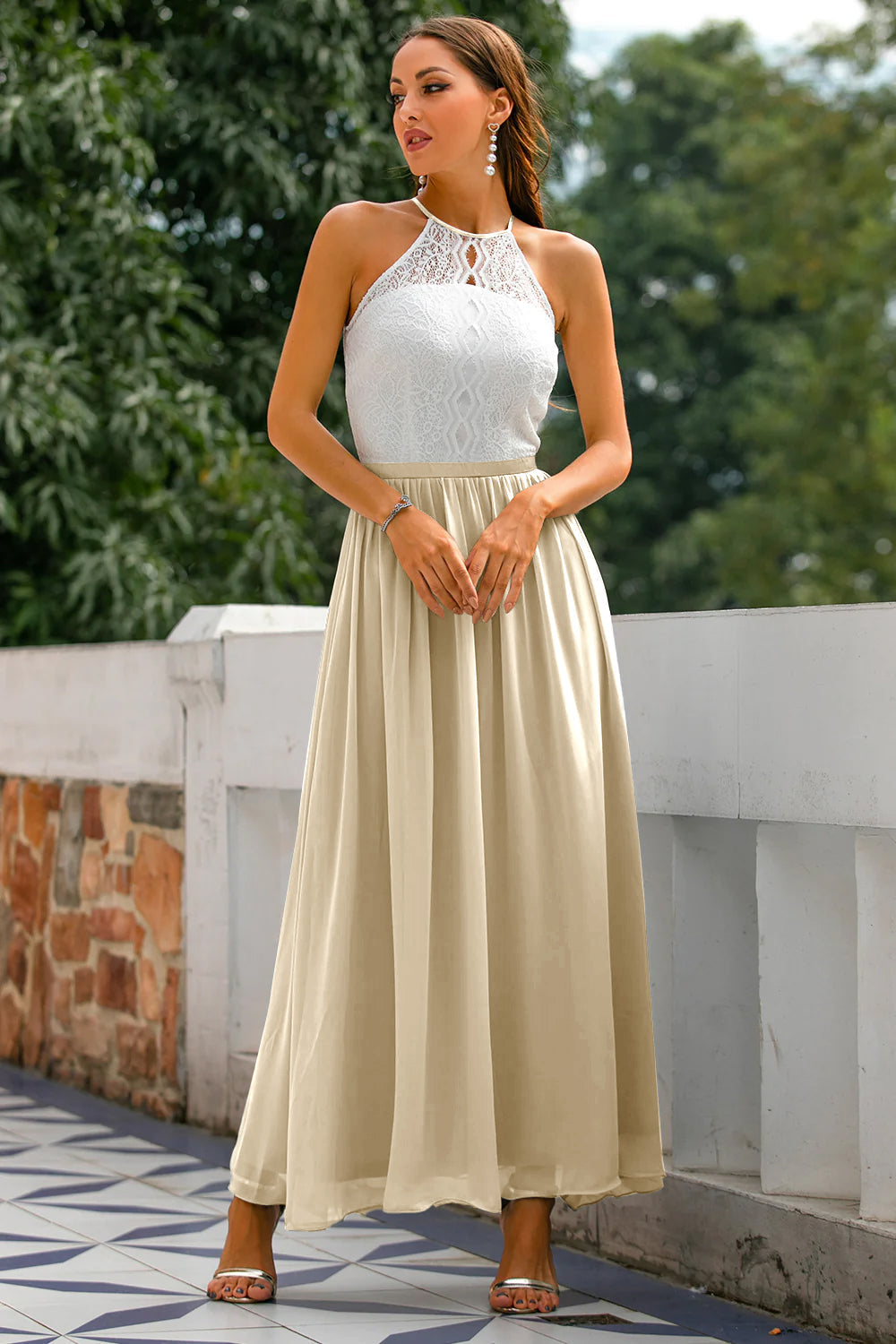 Women's Wedding Guest Halter Maxi Dress – Elegant Occasion Style