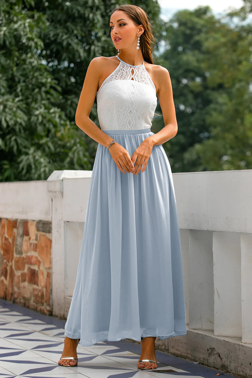 Women's Wedding Guest Halter Maxi Dress – Elegant Occasion Style