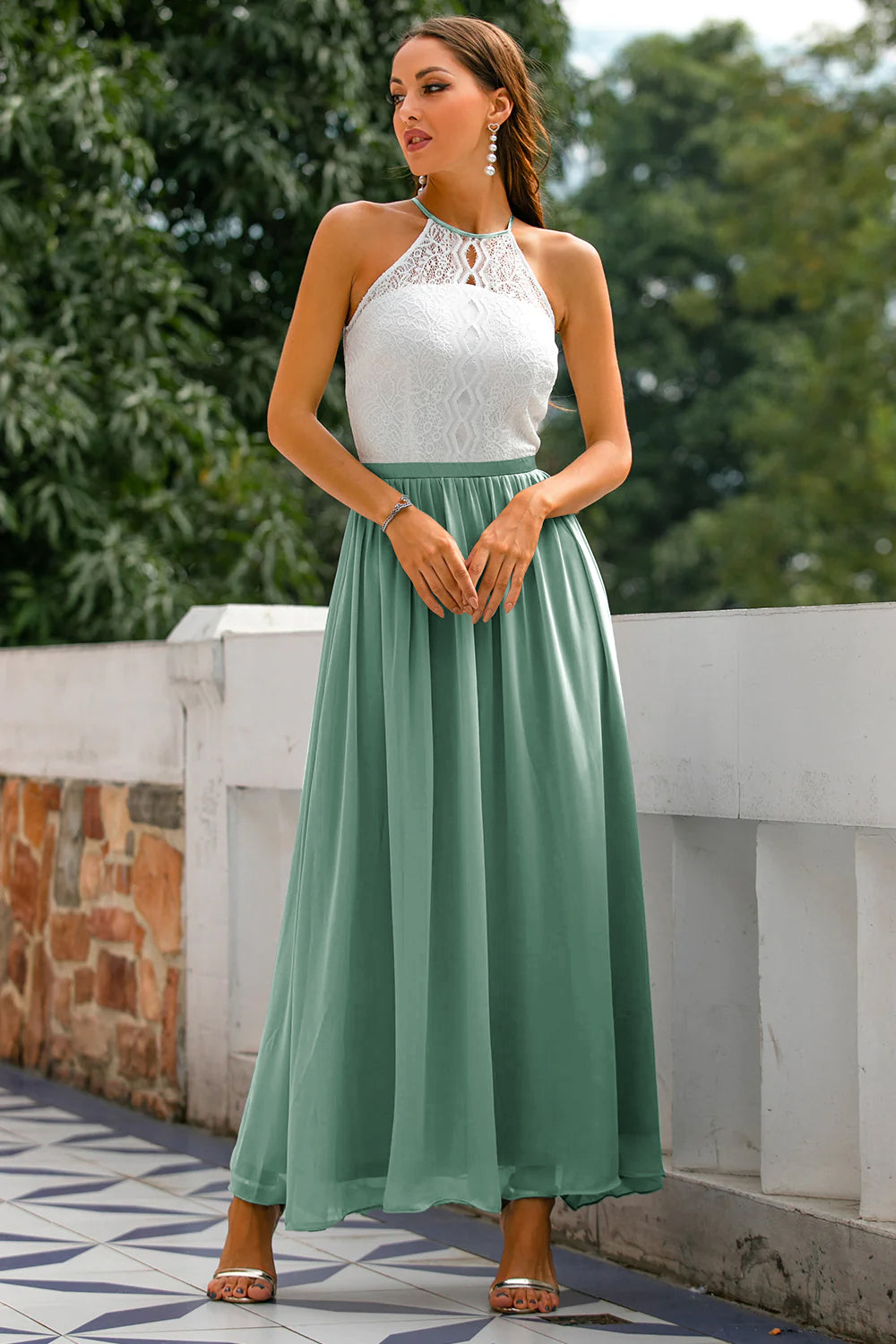 Women's Wedding Guest Halter Maxi Dress – Elegant Occasion Style
