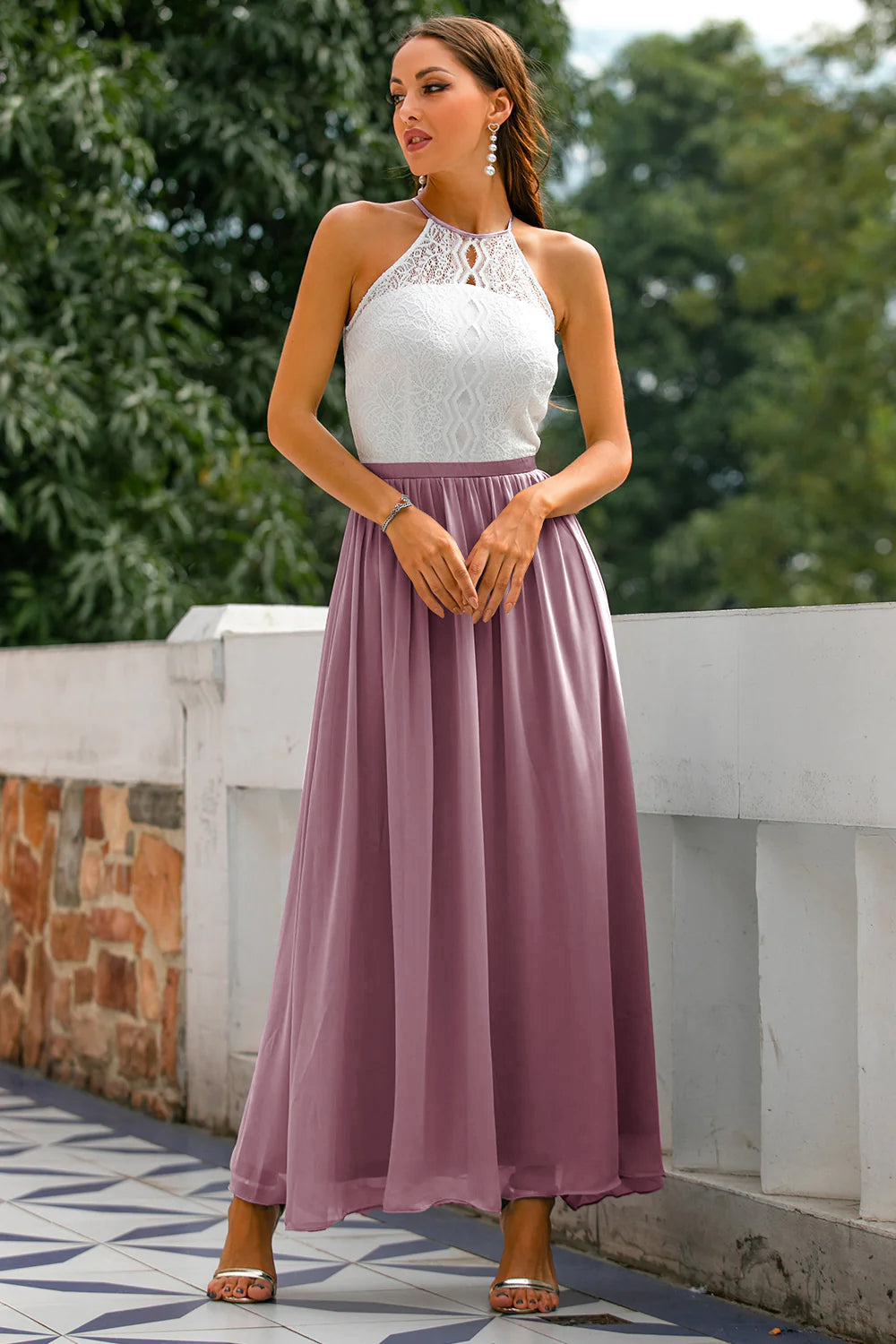 Women's Wedding Guest Halter Maxi Dress – Elegant Occasion Style