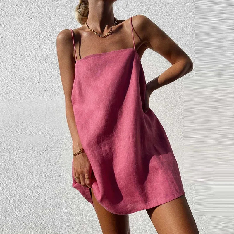 Women's Short Summer Dress – Minimalist Spaghetti Strap Lightweight Sundress