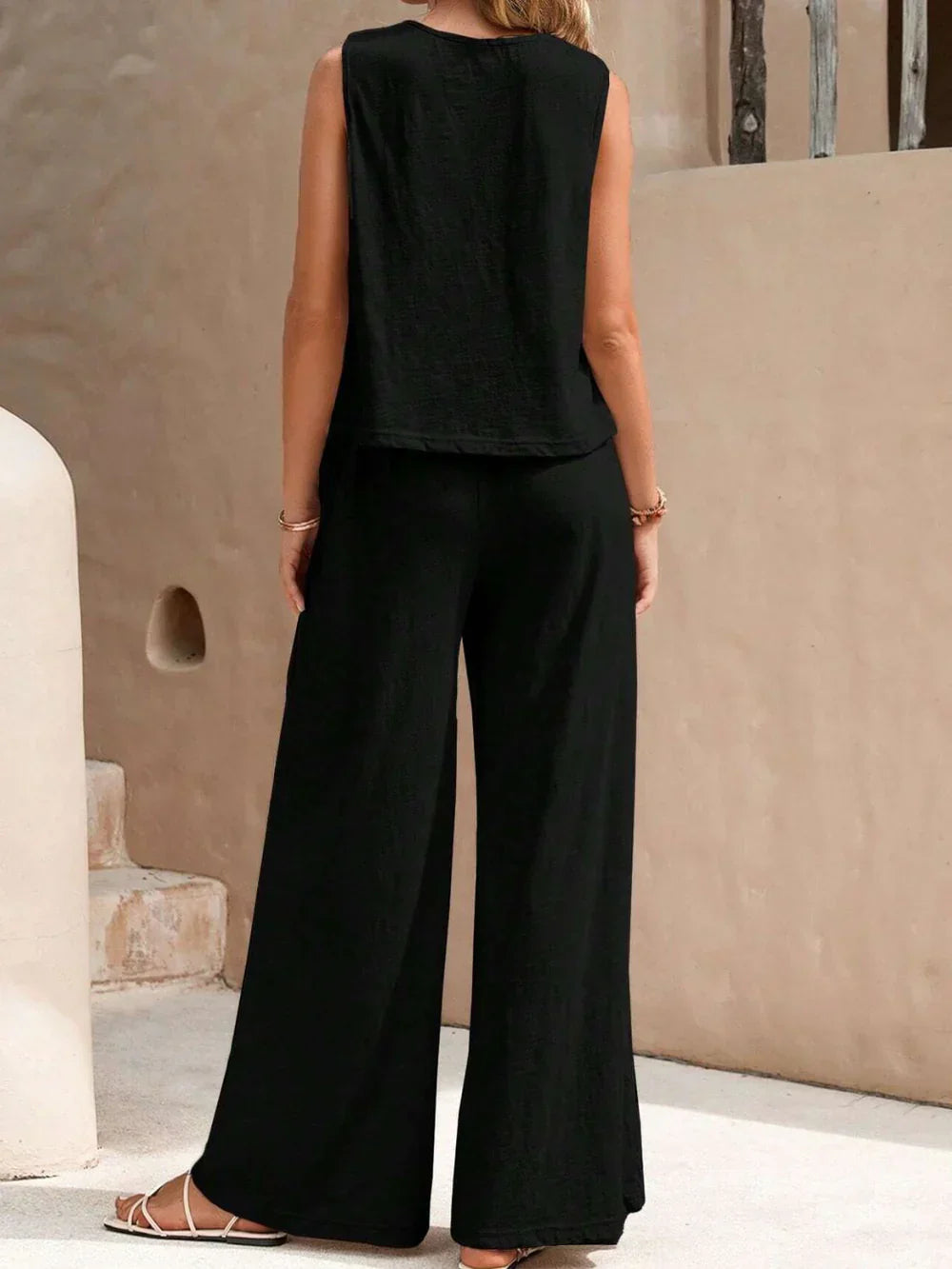 Women's Summer Two-Piece Set – Relaxed Top and Flowy Pants Style